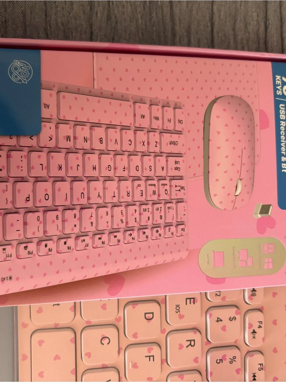CyloPop Pink Heart Wireless Keyboard and Mouse Set
